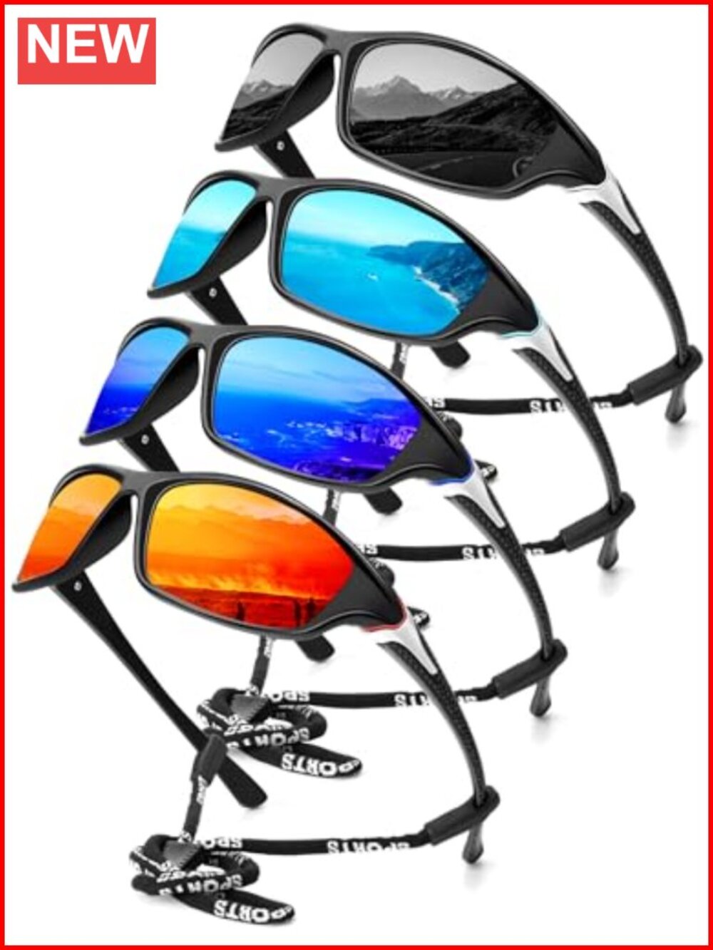KALIYADI Polarized Sport Sunglasses UV400 Men 4 Pack Fishing Cycling